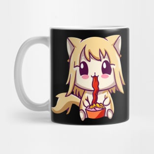 Cat Eating Spaghetti Cute Anime Kitten Mug